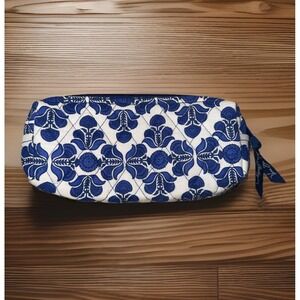 Vera Bradley Blue Cobalt Tile Zip Close Pouch Cosmetic Pencil Quilted